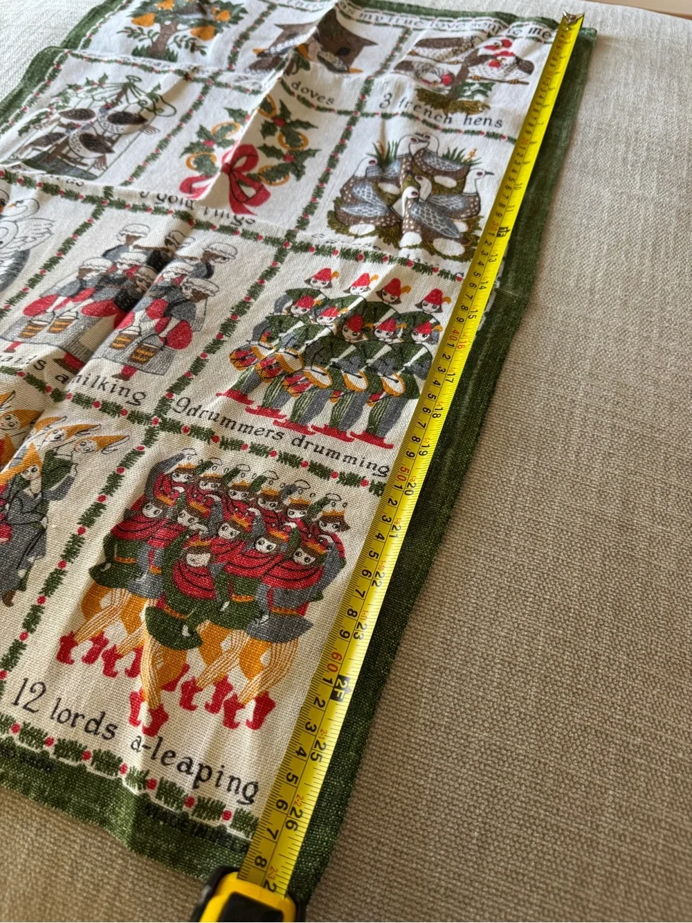 Vintage 12 Days of Christmas Irish Linen Tea Towel - Made in Ireland 1960s-1970s
